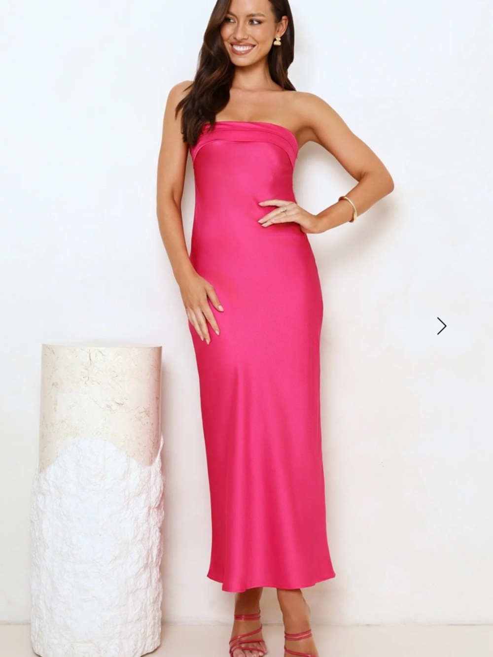 Hello Molly Strapless Fuchsia Satin Column Dress